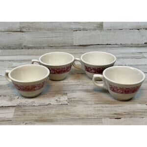 Lot of 4 Vintage Syracuse China Restaurant Ware Red Floral Pattern Coffee Cups